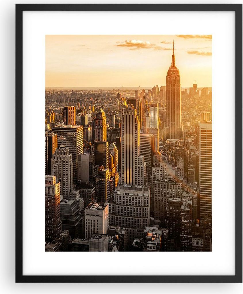Gerahmtes Poster - Schwarzer Rahmen - New York Wolkenkratzer Manhattan - 40x50 cm - Wand Bild - Wanddeko - Wandbilder - Wandposter - Bilderrahmen -...