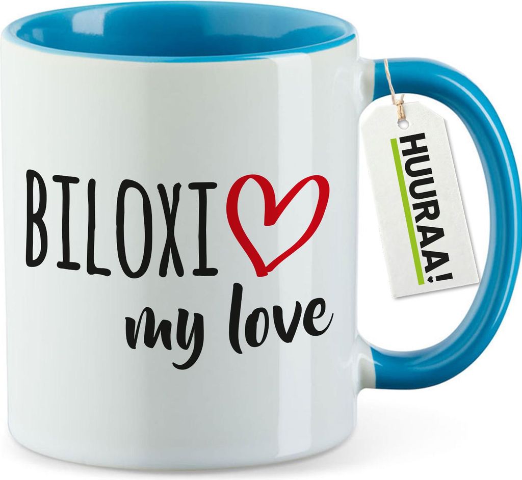 Huuraa Kaffeetasse Biloxi my love 330ml Blau Keramik Kaffeebecher Geschenkidee
