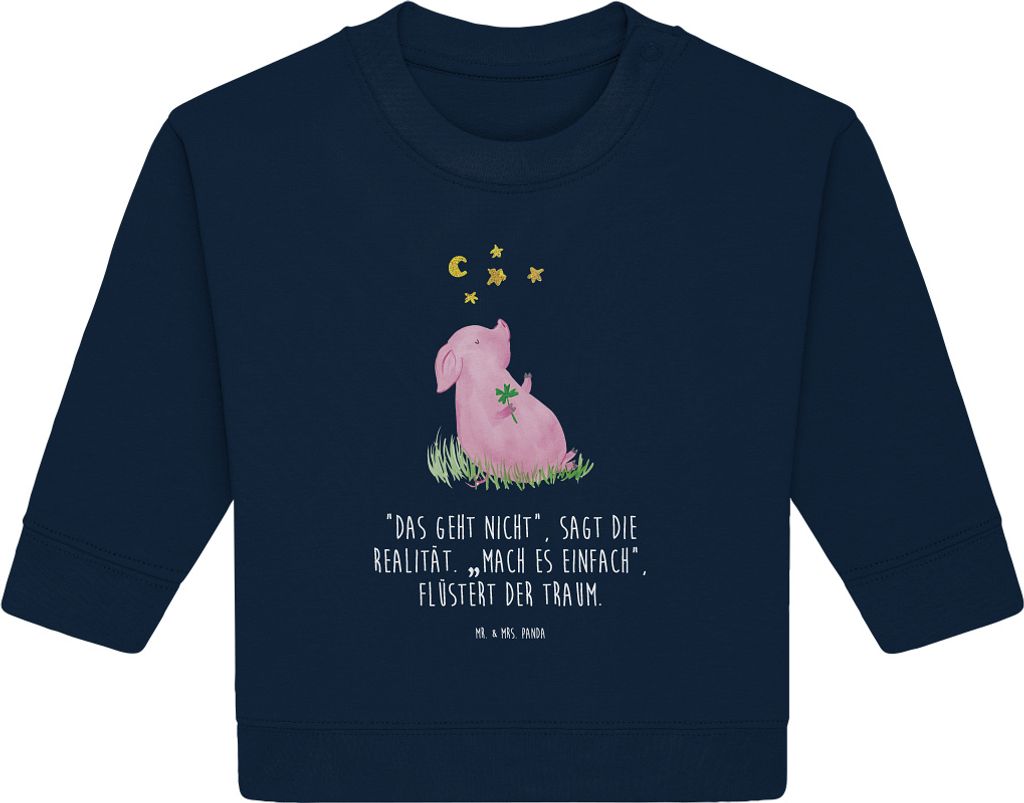 Mr. & Mrs. Panda Organic Baby Pullover Schwein Glück 12. - 18. Monat - French Navy - Geschenk, Glücksbringer, Bullover, Ziele, Lustige Sprüche, ...
