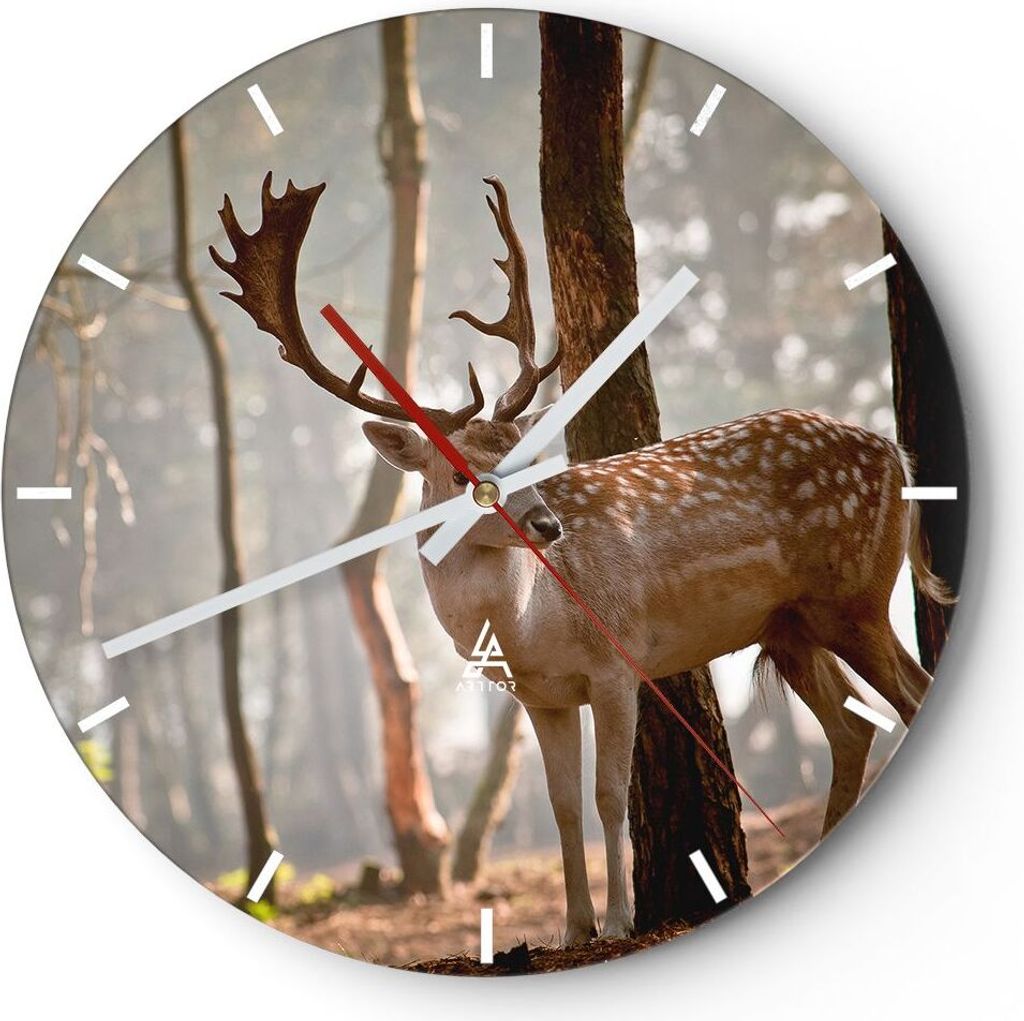 Wanduhr - Rund - Glasuhr - Kitz Hirsch Tier wild - 40x40cm - Schleichendes Uhrwerk - Lautlos - zum Aufhängen bereit - Dekoration Modern - Wanddeko...