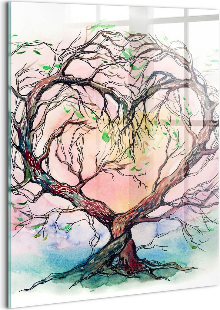 Designer Glasbild - Wandbild - Glas Bild - 60x80 cm - Herzbaum, Symbol Der Liebe