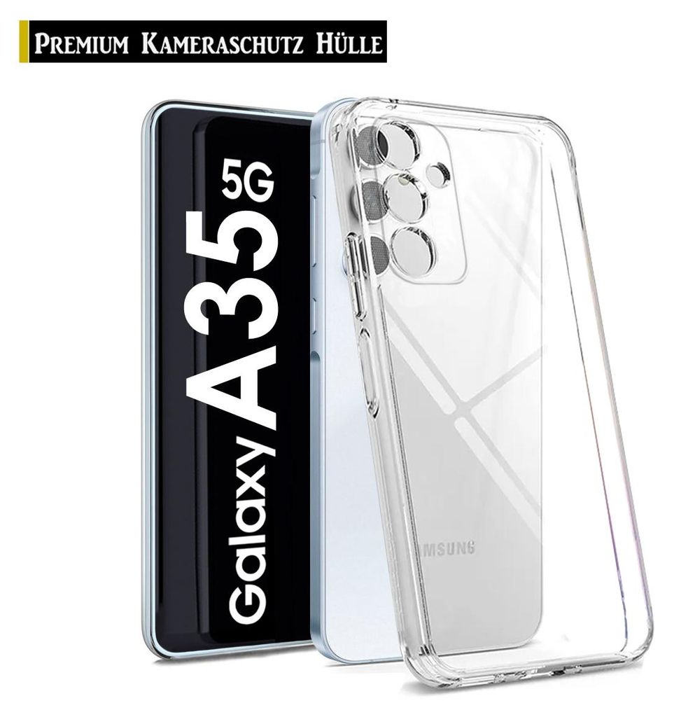 A clear phone case is shown next to a phone with the brand name visible.
