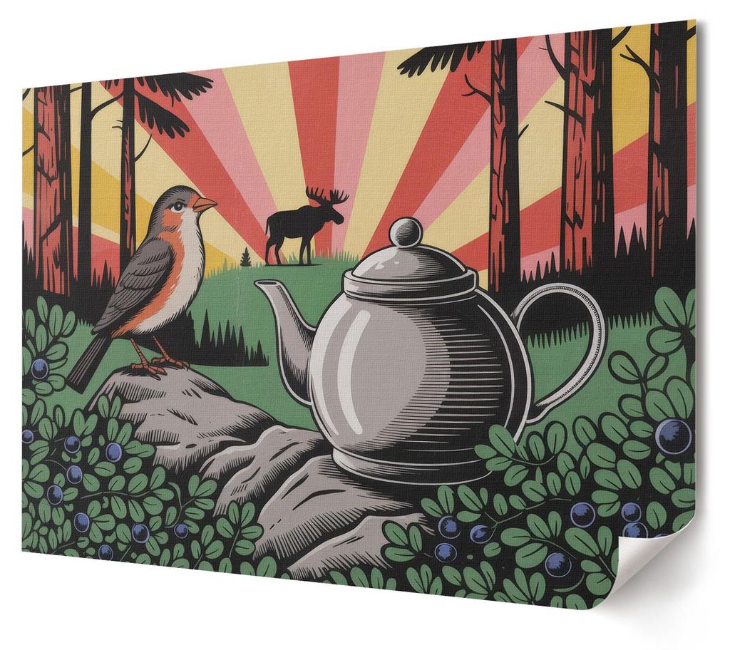 Waldcamping - Kunstdruck A4 - Illustration, Fotografie, Malerei- Wandbild für Wohnzimmer Schlafzimmer & Flur, Modernes Poster Wanddeko, Ungerahmt