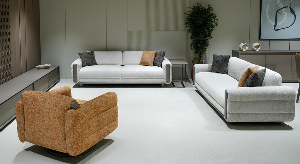 Wohnzimmer Polster Set Stilvolle 2x 3-Sitzer Textilsessel 3tlg Möbel