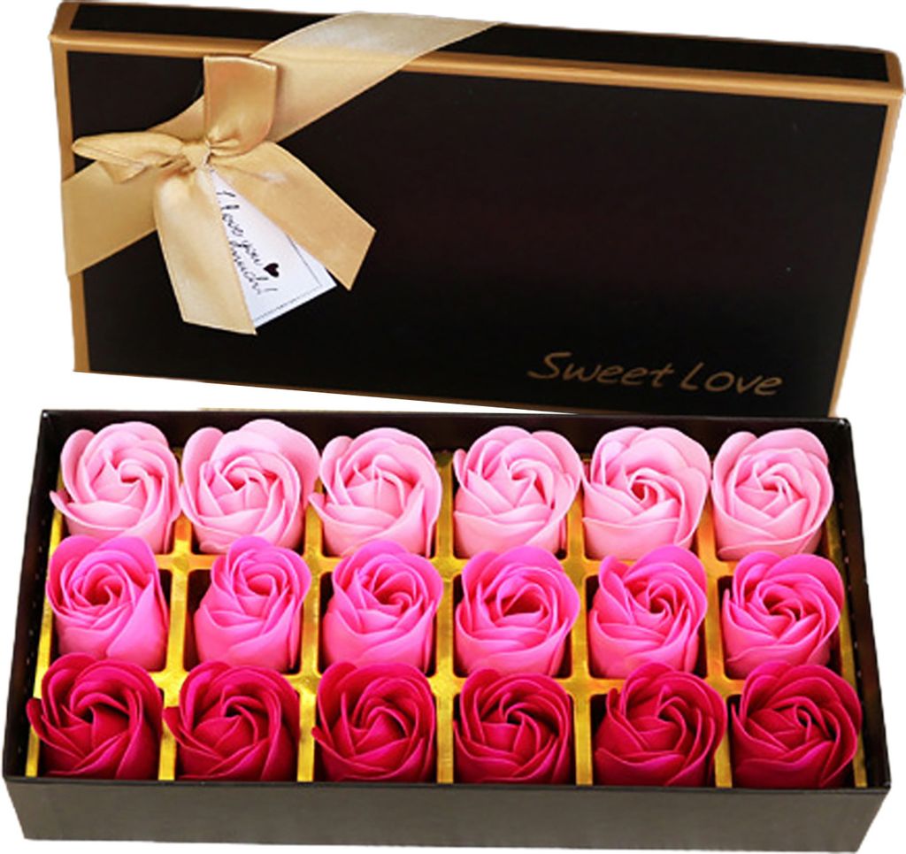 18pcs/Box Soap Rose Blume Elegante zarte Textur schön aussehender blumiger Duftbadseife Rose Geschenkbox für den Valentinstag-Rosa