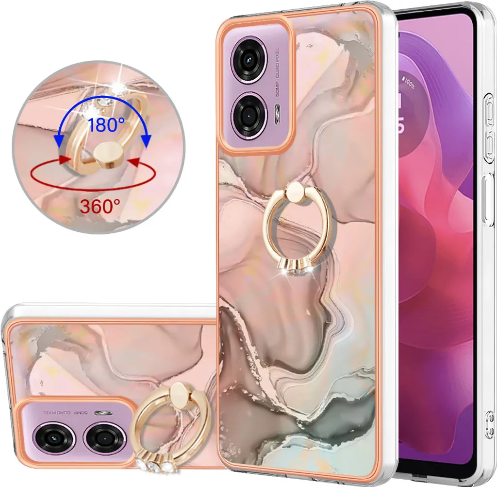 Cover Anti-Caduta Motorola Moto G04/G24 Beige con Anello di Sicurezza