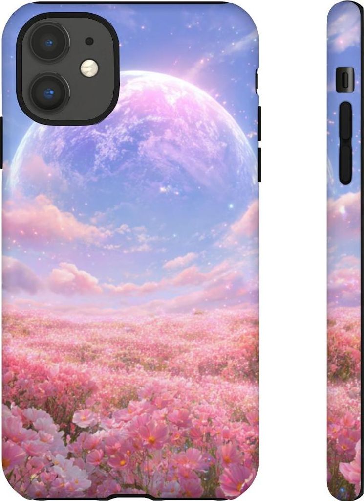 Blumenwiese in Rosa mit leuchtendem Planeten – Hülle Kompatibel mit iPhone 11