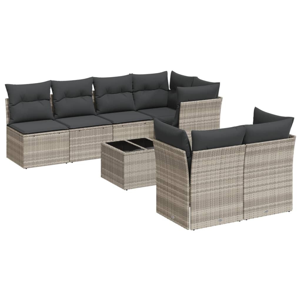 "2026 Aktion" 8-tlg. Garten-Lounge-Set - elegantes Design - Sitzgruppe/Gartengarnitur - mit Kissen Hellgrau Poly Rattan - Terassenmöbel NeuMöbel7...