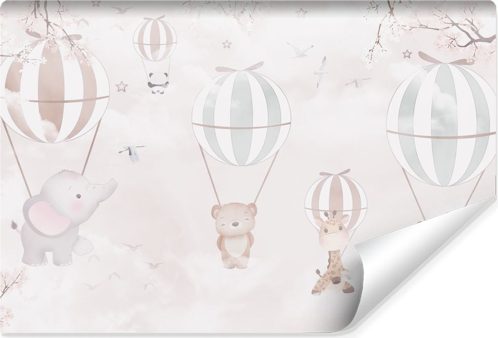Muralo Selbstklebende Fototapete für Kinder LUFTBALLONS Tiere Blumen Br. 315cm x Hö. 210cm