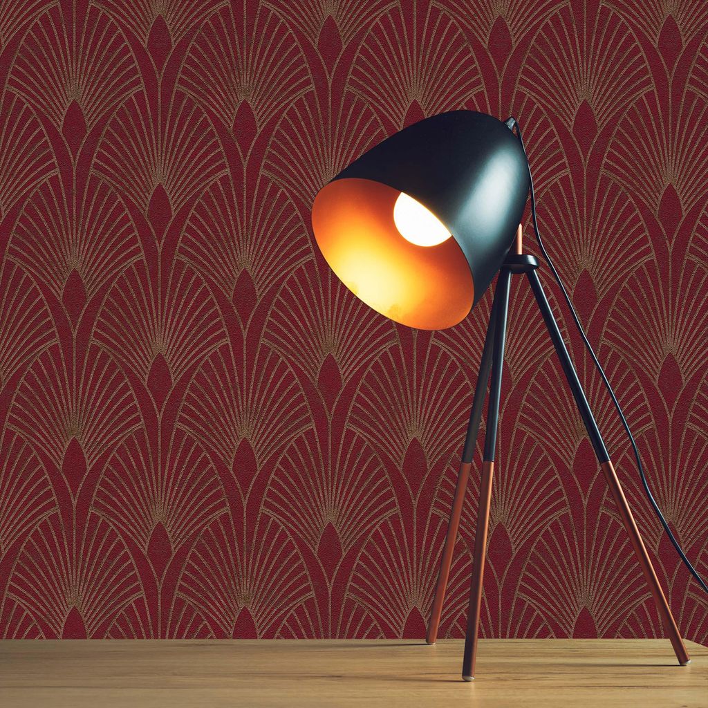 TADESSI Tapete Grafik Domenico M1-No.432 Vliestapete Rot Gold Art Deco Tapete Wohnzimmer Schlafzimmer Küche