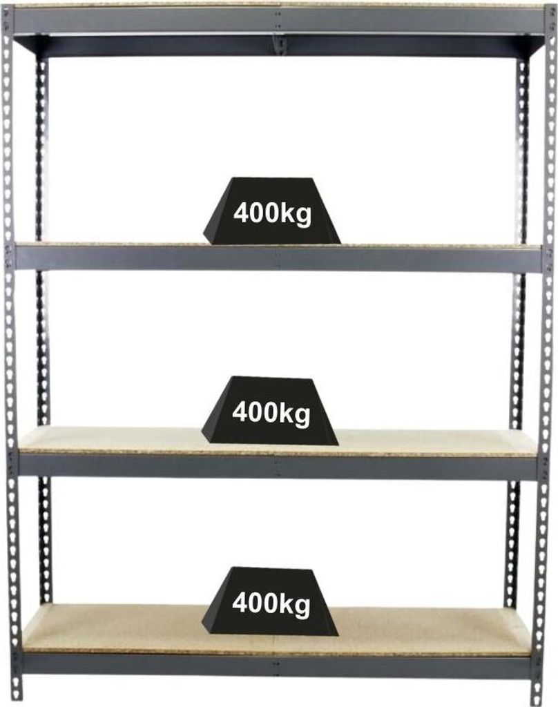 PROREGAL Schwerlastregal BIG WOOD YETI FOUR | HxBxT 200x120x60cm | Fachlast 400kg | Grau