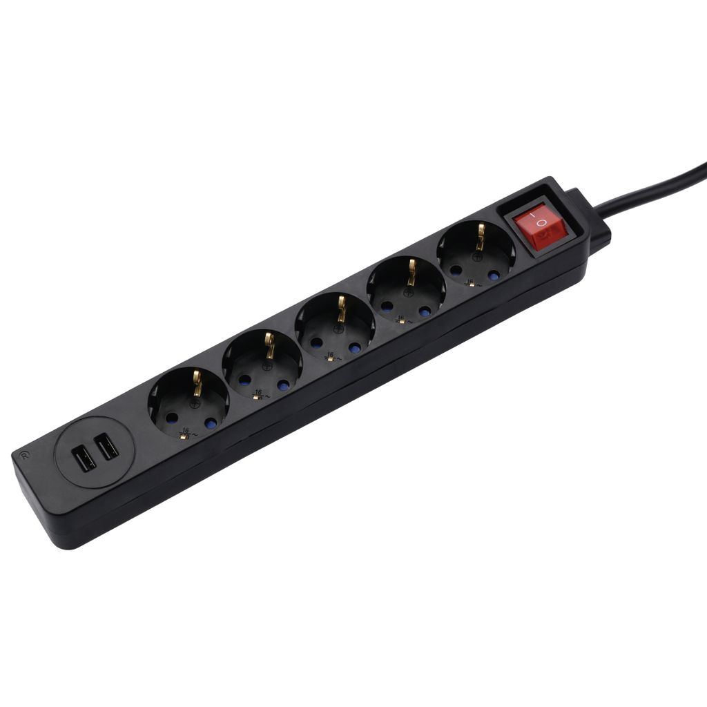 hama USB 3,4A 5-fach Steckdosenleiste mit Schalter 1,4 m schwarz mit USB-Buchse
