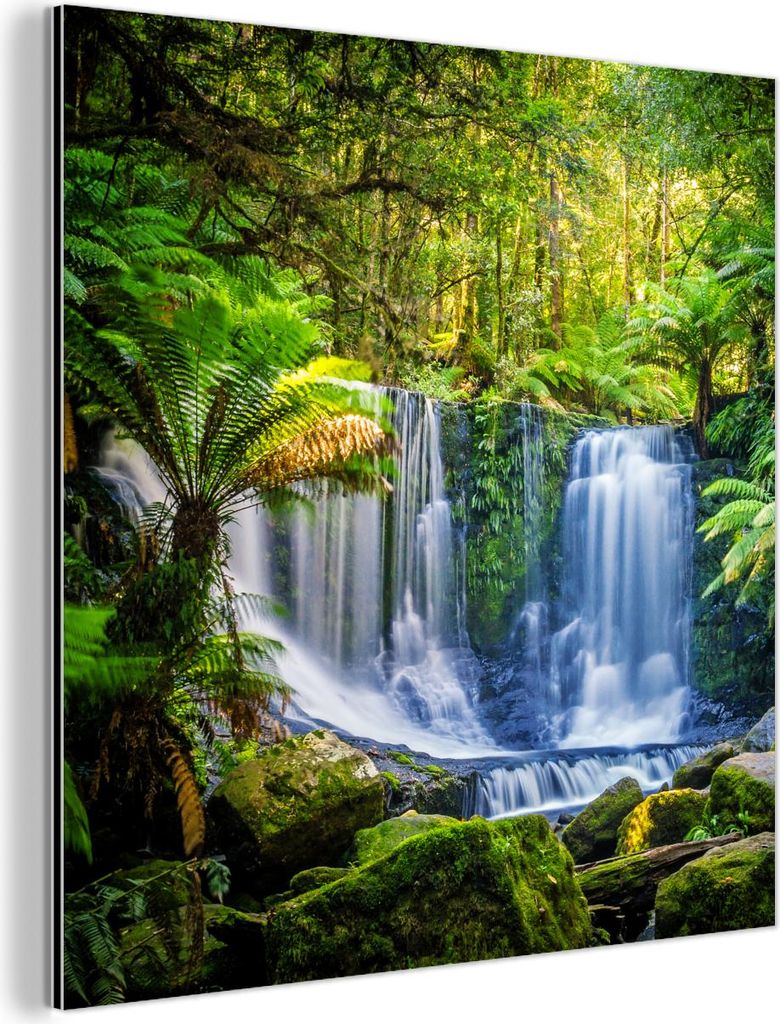 MuchoWow Wanddekoration Metall Metallbild Wandkunst 20x20 cm Dschungel - Wasserfall - Australien - Pflanzen - Natur MuchoWow Aluminium Gemälde - A...