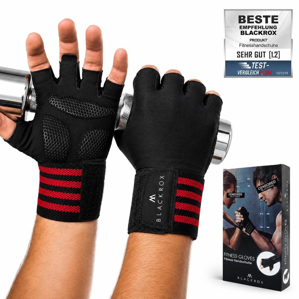 BLACKROX Trainingshandschuhe Vergleichssieger Fitness Handschuhe mit Handgelenkstütze Herren u. Damen, Handschuhe für Kraftsport, Gym, Rot, Gr. M