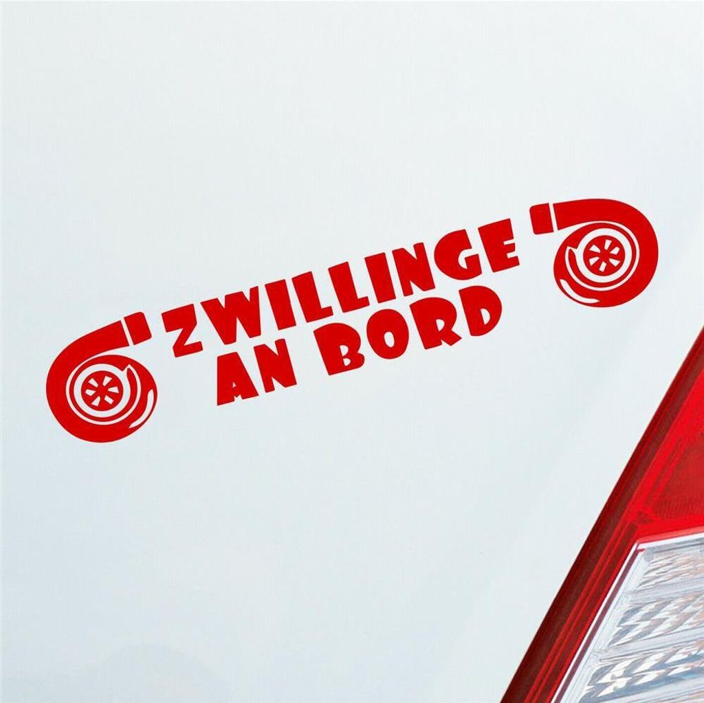 Auto Aufkleber Zwillinge an Bord Turbolader Turbo Twins 20x4 cm Rot Sticker Heckscheibenaufkleber