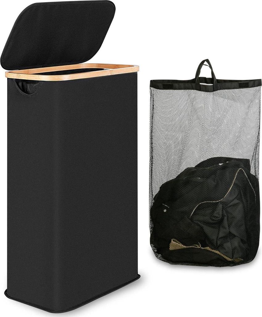 iEGrow Koš na prádlo s víkem 60L Bamboo Black Obrázek produktu 