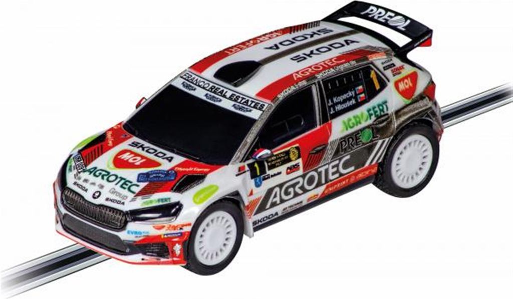 A toy rally car on a track.