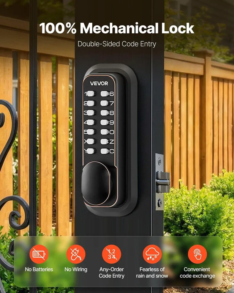 Serrure à Code pour Portail Extérieur sans Électricité Bronze Huilé 2.0