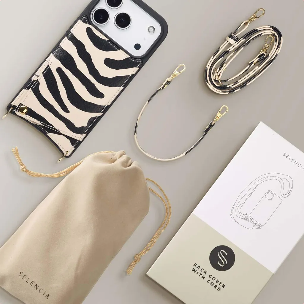 Cover iPhone 17 Pro con Laccio e Portafoglio Selencia Nova Zebra - 7