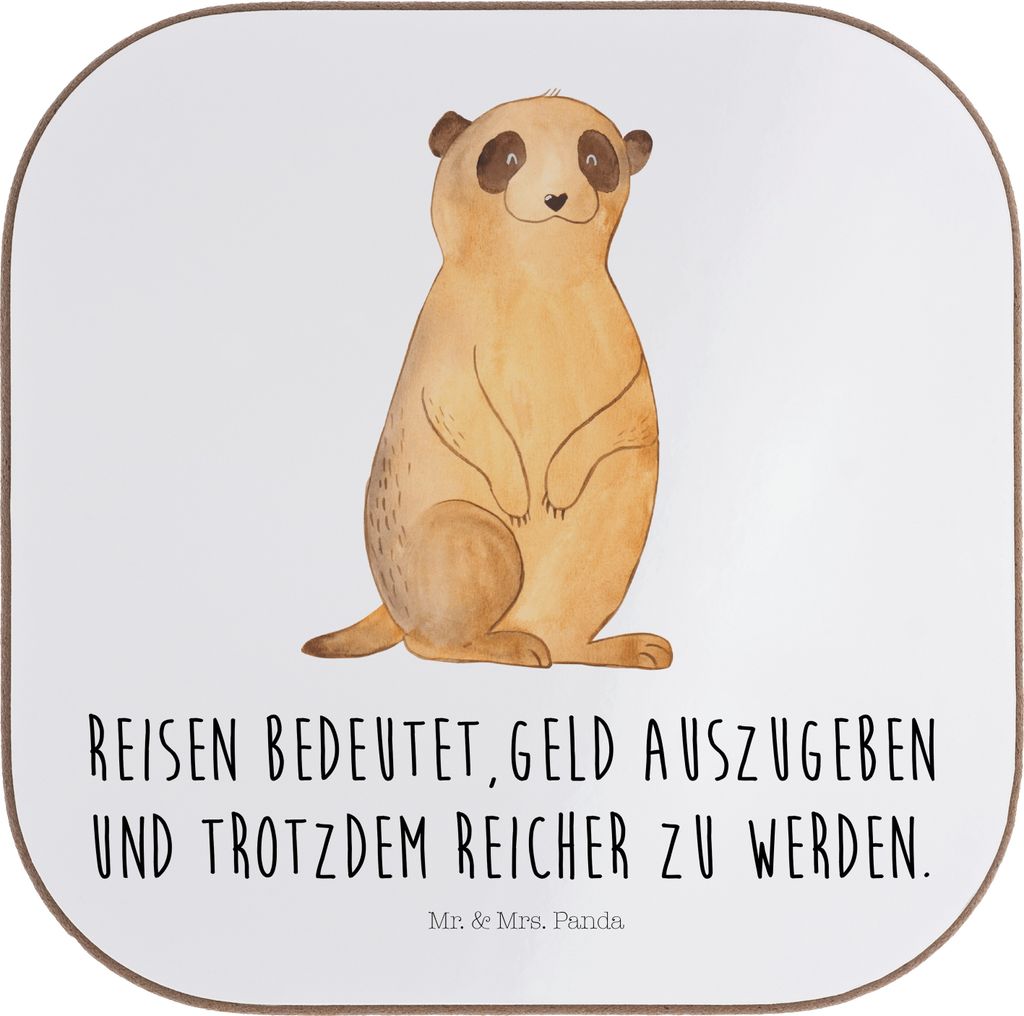 Mr. & Mrs. Panda Tischuntersetzer Erdmännchen - Weiß - Geschenk, gläseruntersetzer, Afrika, Untersetzer für Gläser, Reisen, Coaster, Design, T...