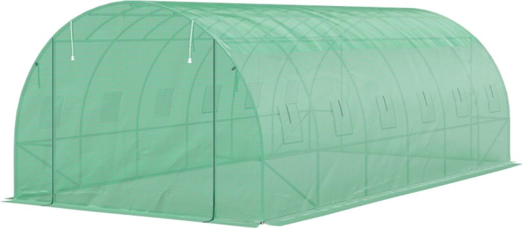 Polytunnel Gewächshaus mit Kunststoff-Abdeckung und Stahlrahmen, begehbares Gewächshauszelt mit Rolltüren, Grün