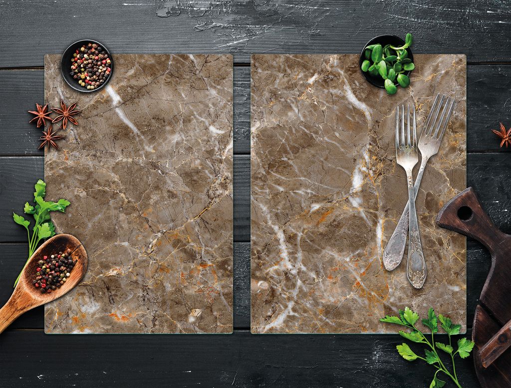TMK ArtDeko Copri piano cottura induzione 85 x 52 cm copertura per piano cottura in vetroceramica 2 pezzi universale per piastre di cottura paraspruzzi tagliere in vetro temprato, Caffè