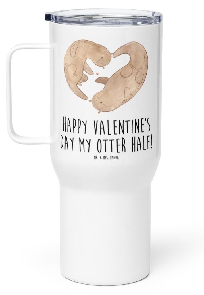 Mr. & Mrs. Panda Mehrwegbecher Otter Valentine - Weiß - Geschenk, To-Go-Becher, Thermobecher, für Freundin, Kaffee-to-go-Becher, Teebecher, Hochz...