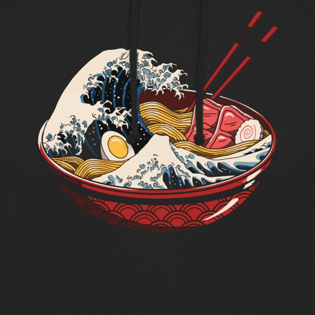 Spreadshirt Retro Ramen Welle Japanisch Uni Hoodie, M, Schwarz