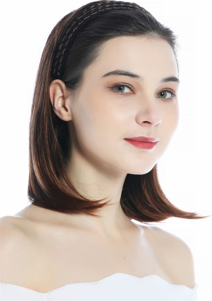 WIG ME UP Halbperücke geflochtener Haarreif Glatt Kastanie Braun Mix 90606+3-2T30