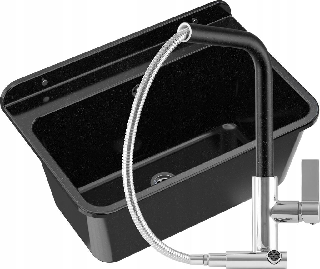 Granitan | Spüle groß mit Wasserhahn- 61 x 41 cm - Schwarz Produktbild 