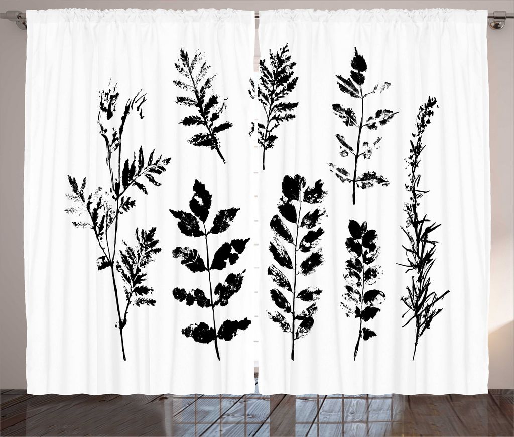 ABAKUHAUS Botanik Rustikaler Vorhang, Pinnation Pflanzenblätter Kunst, Wohnzimmer Universalband Gardinen mit Schlaufen und Haken, 280 x 225 cm, Ch...