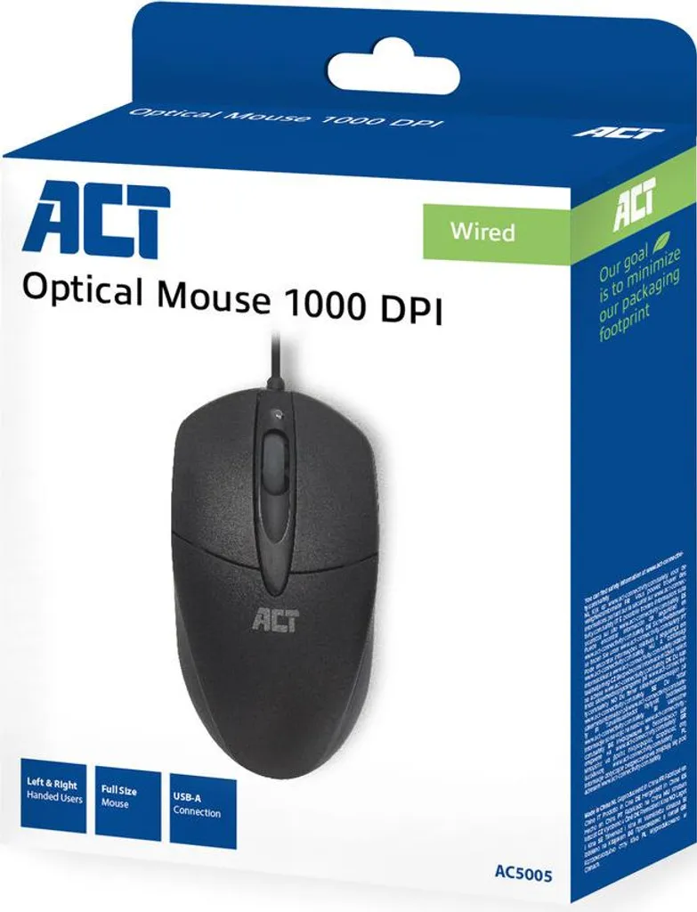 Souris filaire USB type optique ACT AC5005 précise et robuste pour PC