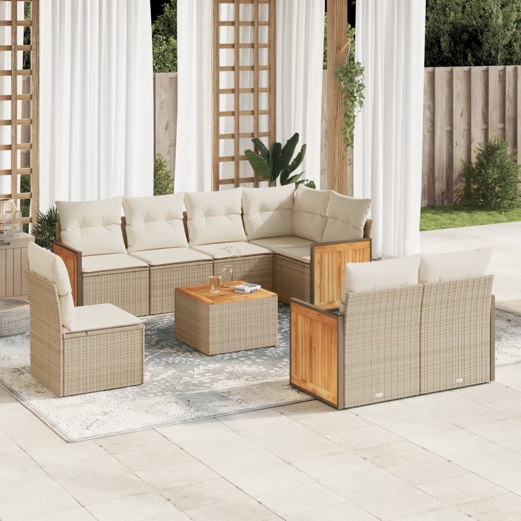 Maison Exclusive - 9-tlg. Garten-Sofagarnitur mit Kissen Beige Poly Rattan
