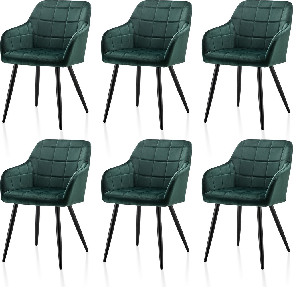 CLIPOP Esszimmerstühle, 6er Set Küchenstühle, Samt Polsterstühle, Wohnzimmerstühle mit Metallbeine, Grün