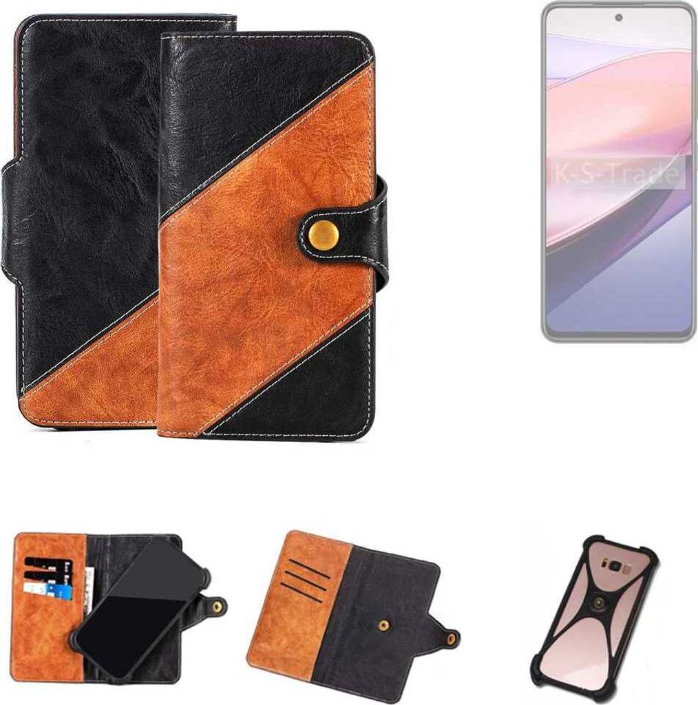 K-S-Trade Handyhülle Schutzhülle Bookstyle Case Wallet-Case kompatibel mit Nubia Focus 5G Handy Cover Bumper Klapphülle schwarz hellbraun 1x
