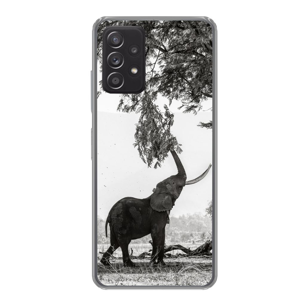 MuchoWow Handyhülle Schutzhülle Hülle für Samsung Galaxy A33 5G Elefant - Baum - Tiere - Schwarz und weiß Silikon Softcase Handy Hülle - Ka...
