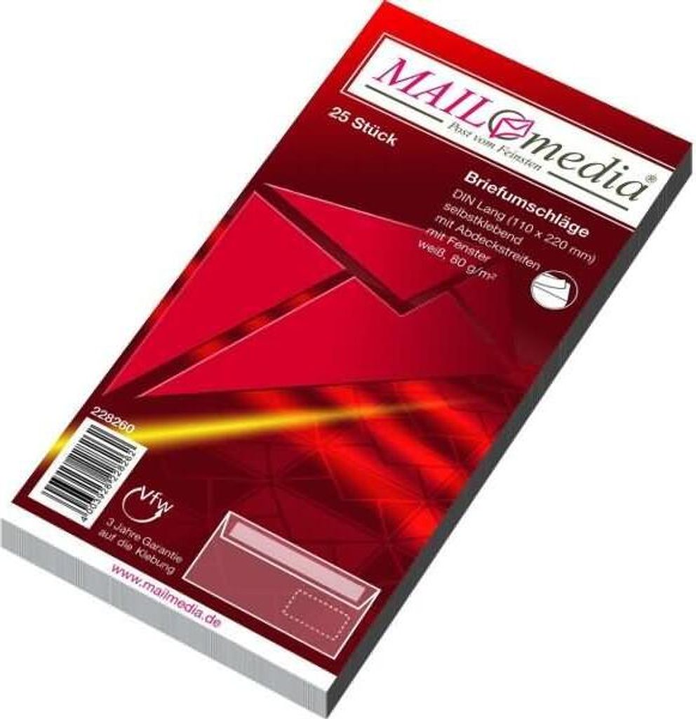 Briefumschläge DINlang haftklebend Fenster weiß 80g/qm VE=25 Stück