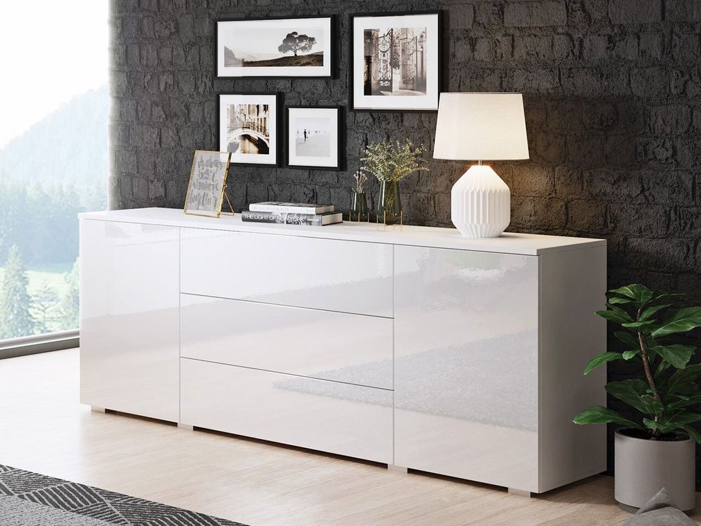 Cassettiera combinata moderna MERISA 150 - bianco lucido / Immagine del prodotto 