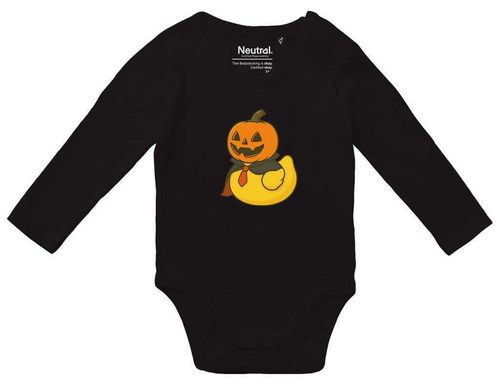 Huuraa Baby Body Quietscheente Halloween Comic Gummiente 68 Black Baumwolle Fairtrade Langarmbody Geschenkidee