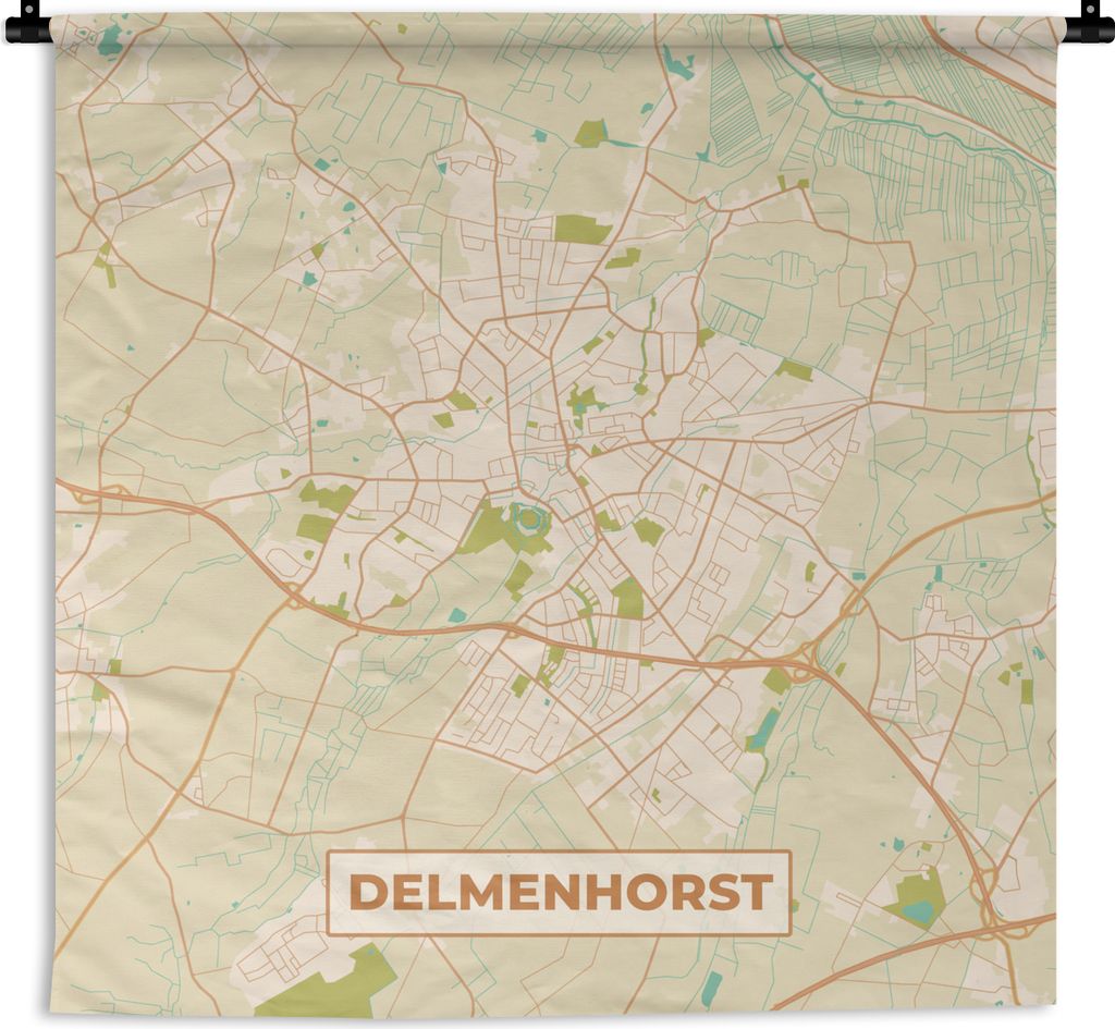 MuchoWow Wandteppich Wandbehang Delmenhorst - Karte - Stadtplan - Vintage 90x90 cm Tapisserie Dekoration Wandtuch - Wandaufhänger