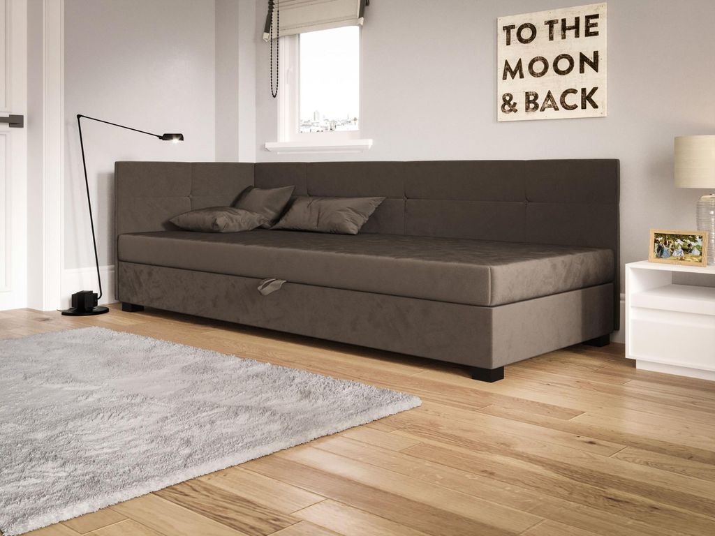 Einzelbett LOCIKA PLUS 2, gepolstert, 80x195 cm, dunkelbraun