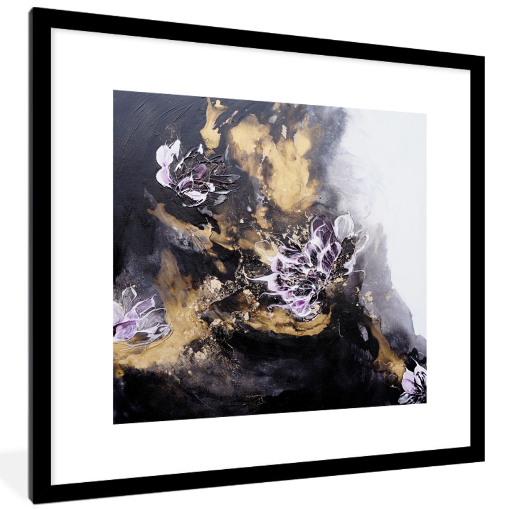 MuchoWow Gerahmtes Poster Abstrakt - Schwarz - Grau - Farbe 40x40 cm - Poster mit Schwarzem Bilderrahmen Wandposter Rahmen Foto Bilder - Poster -...