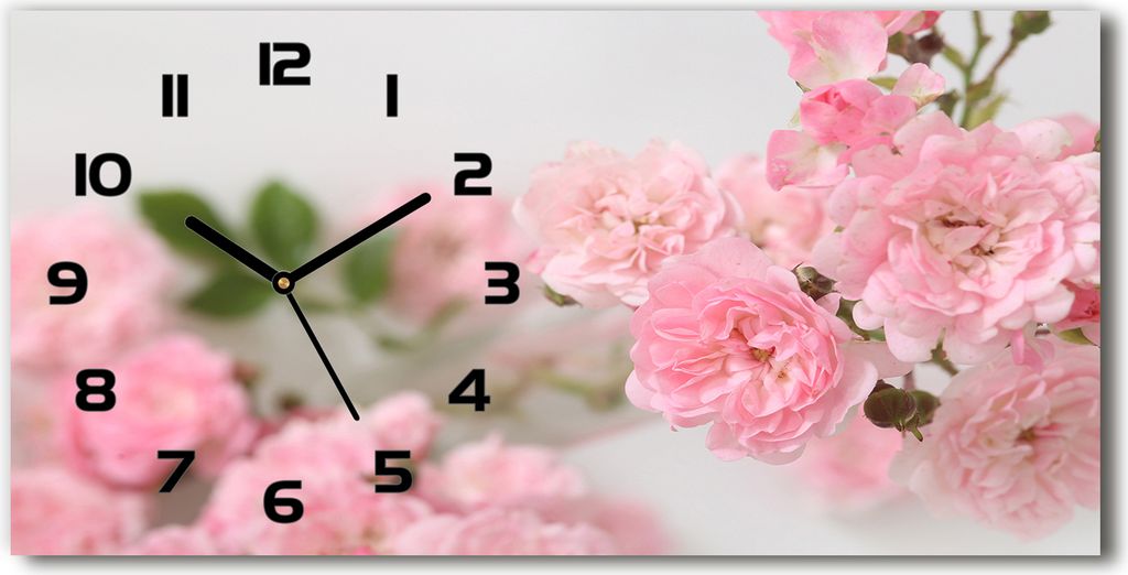 Wanduhr aus Glas – 60x30 cm - Glasbild - Glasuhr - Gehärtetes Glas - schwarze-zeiger - wilde Rosen