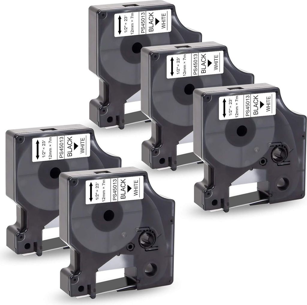 5x Pristar Kompatibel 45013 S0720530 Etikettenband für Dymo D1 Schriftband 12mm x 7m Schwarz auf Weiß für Dymo LabelManager 160 210D 280 360D 42...