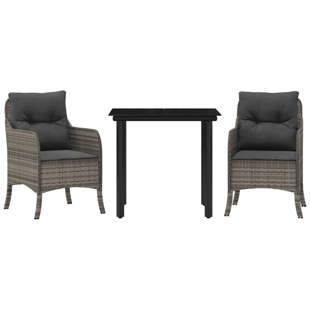 3-tlg. Garten-Essgruppe mit Kissen Grau Poly Rattan