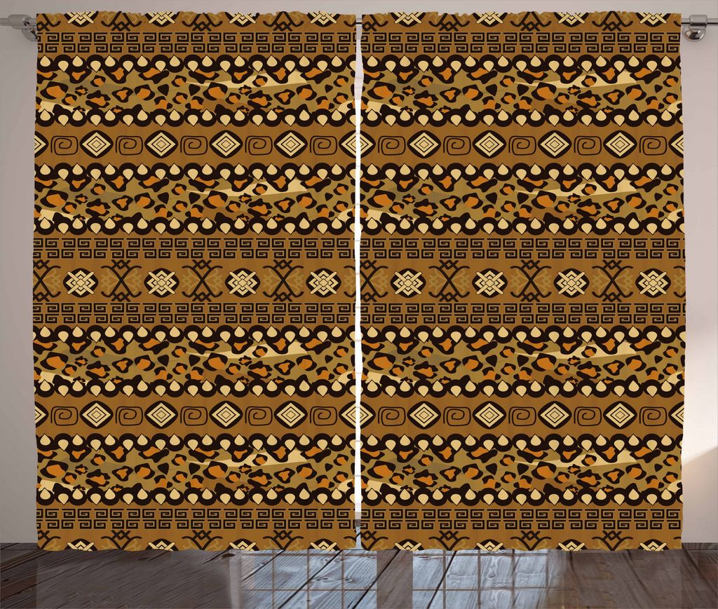 ABAKUHAUS Afrikanisch Rustikaler Gardine, Wilder Tiermotivdruck, Schlafzimmer Kräuselband Vorhang mit Schlaufen und Haken, 280 x 225 cm, Blasser K...