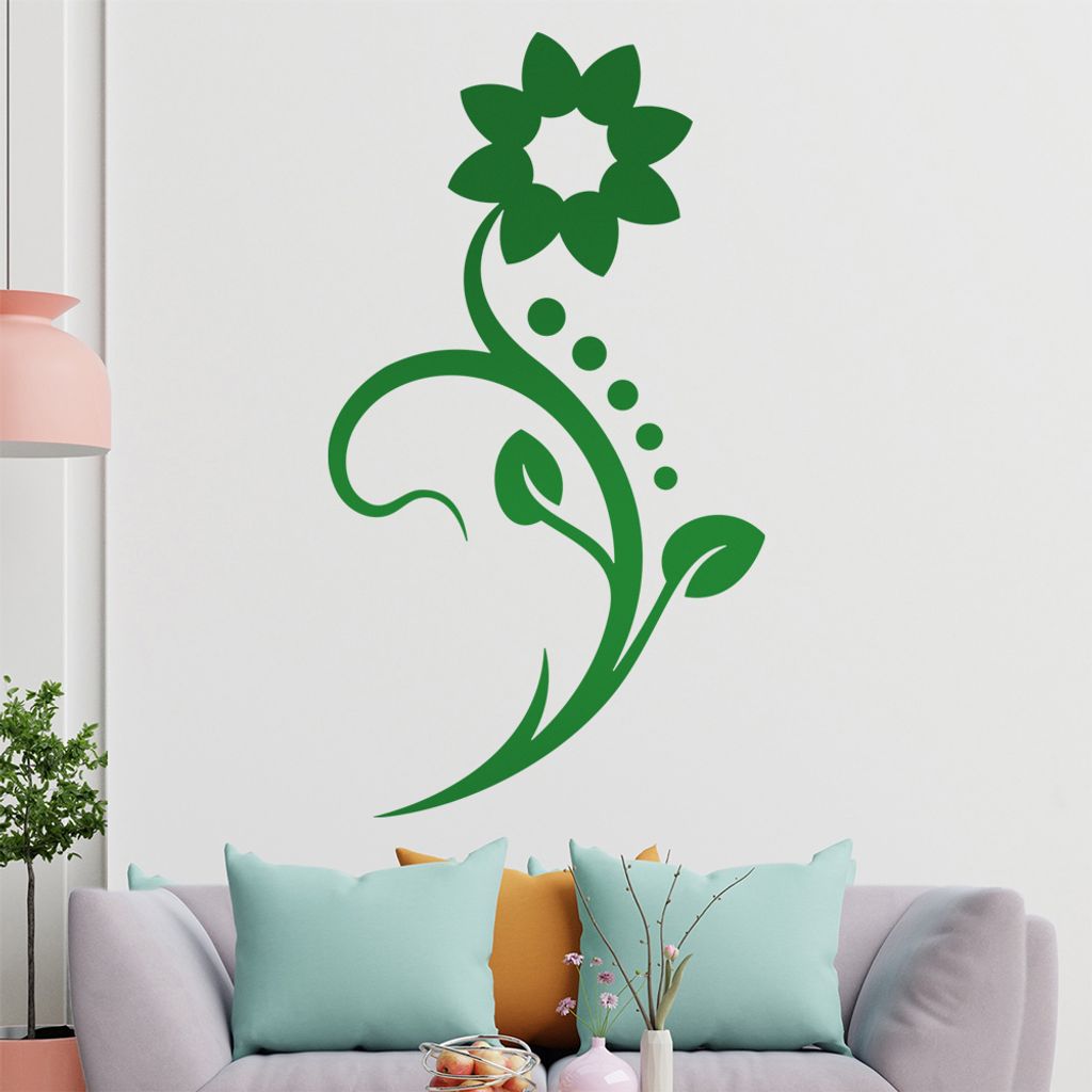 Blume - Linien Punkte Wandtattoo in 6 Größen - Wandaufkleber Wall Sticker - Dekoration, Küche, Wohnzimmer, Schlafzimmer, Badezimmer