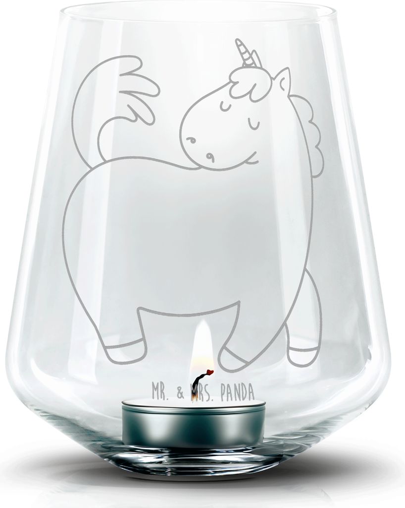 Mr. & Mrs. Panda Laterne Einhorn Stolzieren - Transparent - Geschenk, Unicorn, Glas Windlicht, Pferd, Stumpenkerzenhalter, Reiten, Kerzenhalter, Te...