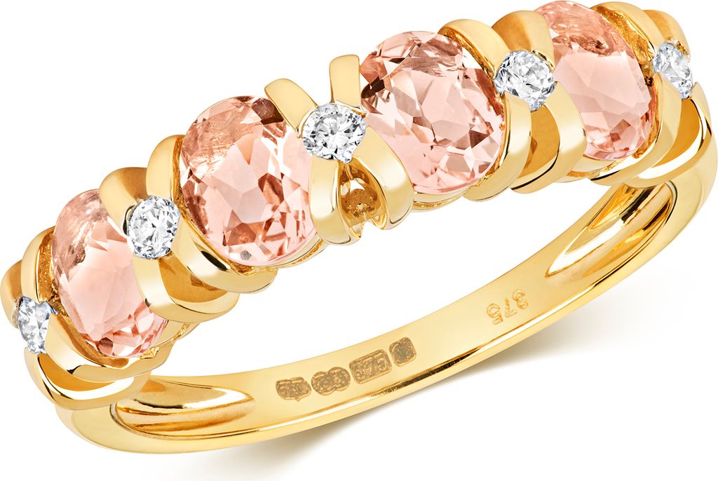 Eleganter 9 Karat (375) Gold Halb Eternity Damen - Diamant Ring Brillant-Schliff 0.12 Karat mit Morganit, 53 (16.9); TRS14869RSM