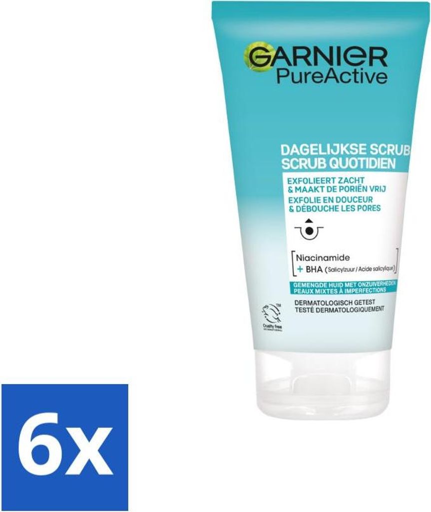 Garnier – Pure Active – Tägliches Peeling – Niacinamid & BHA – Peelt & reinigt die Poren – 150 ml - Vorteilspack - 6 Stücke